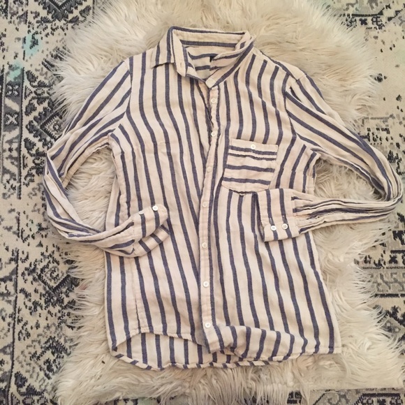 J. Crew Tops - J.Crew Flannel Long Sleeve Striped XS Cream